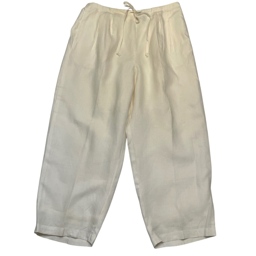 Valerie Stevens White 100% Linen Lined Pleated Drawstring Pants Size XL